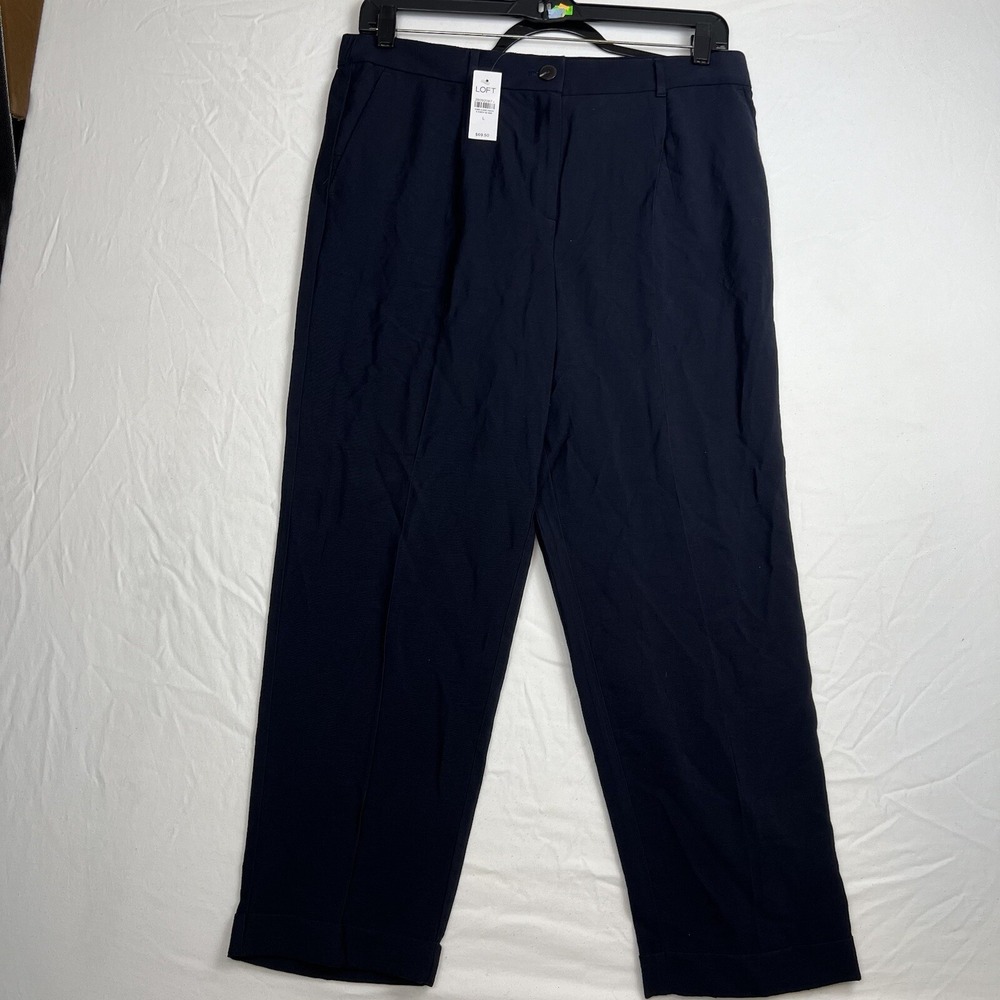 LOFT Navy Blue Pleated Cuffed Ankle Pants Trousers 28092087 Size 12  NEW